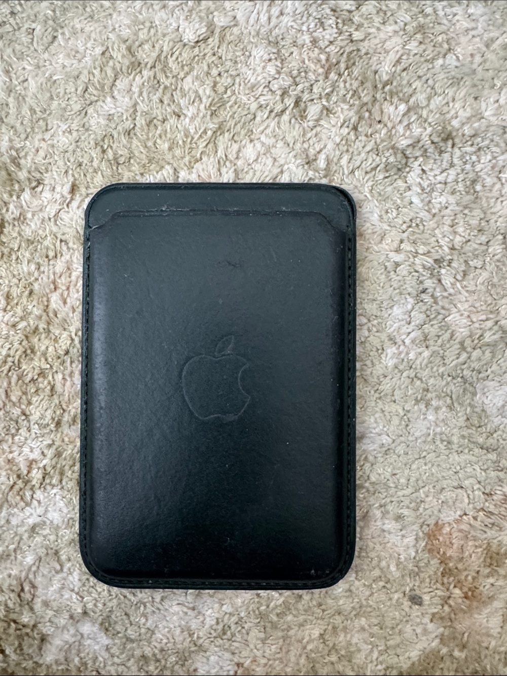 Apple Black Leather Magnetic Card Wallet with Debossed Logo